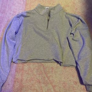Gray Cropped Quarter Zip Sweater!